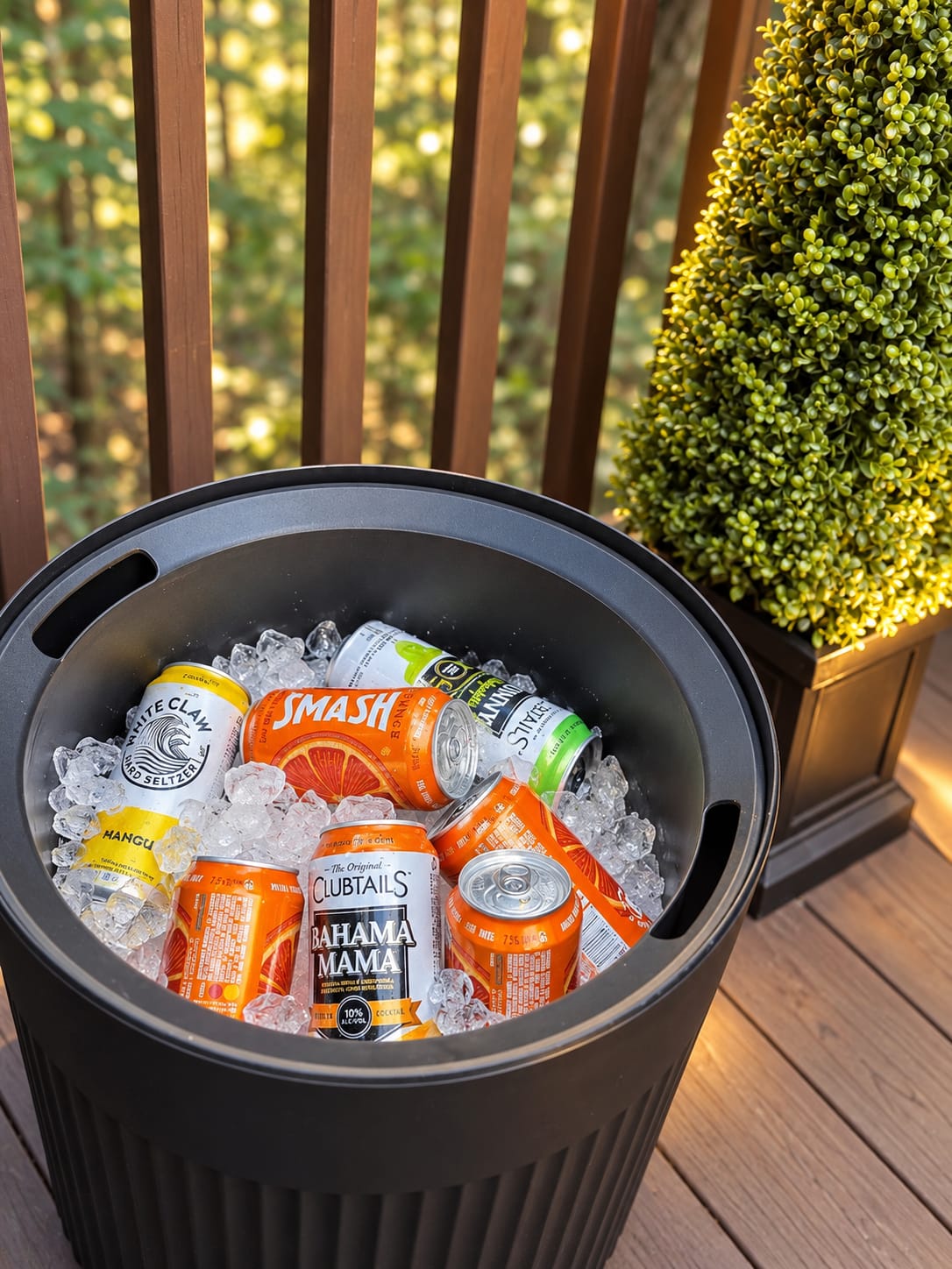 Drink cooler stocked on the upper deck